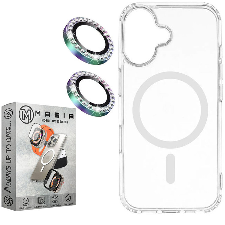 کاور مسیر مدل Clear MG-safe Diamond Lens مناسب برای گوشی موبایل اپل iPhone 16 به همراه محافظ لنز
