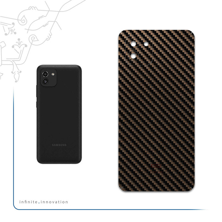 برچسب پوششی ماهوت مدل Glossy-Brown-Fiber مناسب برای گوشی موبایل سامسونگ Galaxy A03