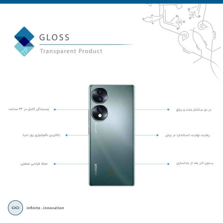 برچسب پوششی ماهوت مدل Gloss-Transparent مناسب برای گوشی موبایل آنر 70