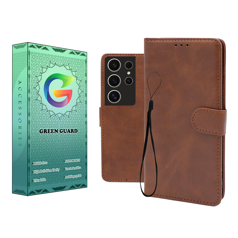 کیف کلاسوری گرین گارد طرح چرمی مدل Landing مناسب برای گوشی موبایل سامسونگ Galaxy S24 Ultra به همراه بند آویز