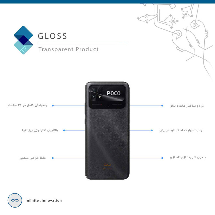 برچسب پوششی ماهوت مدل Gloss-Transparent مناسب برای گوشی موبایل شیائومی Poco C40