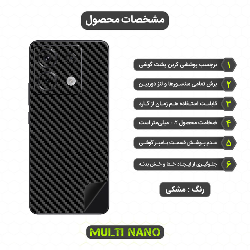 برچسب پوششی طرح کربن مولتی نانو مدل X-F1C مناسب برای گوشی شیائومی Redmi Note 13 Pro 5G