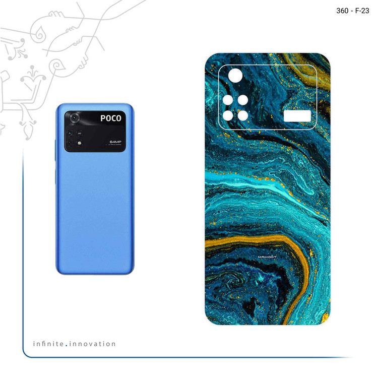 برچسب پوششی ماهوت مدل Turquoise marblewith golden streaks مناسب برای گوشی موبایل شیائومی Poco M4 Pro 4G