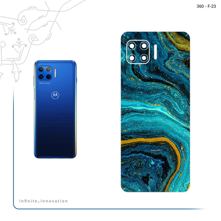برچسب پوششی ماهوت مدل Turquoise marblewith golden streaks مناسب برای گوشی موبایل موتورولا Moto G 5G Plus