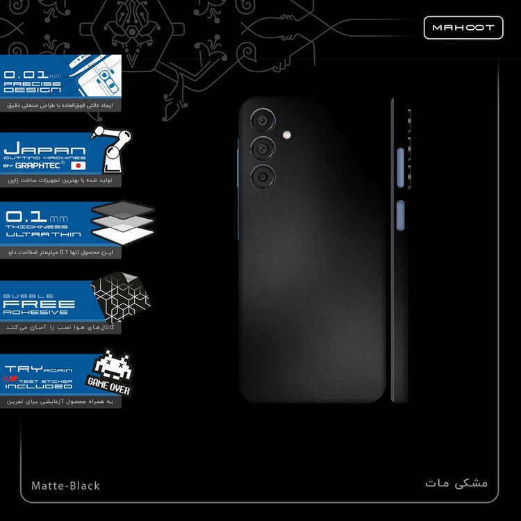 برچسب پوششی ماهوت مدل Matte-Black-FullSkin مناسب برای گوشی موبایل سامسونگ Galaxy A15