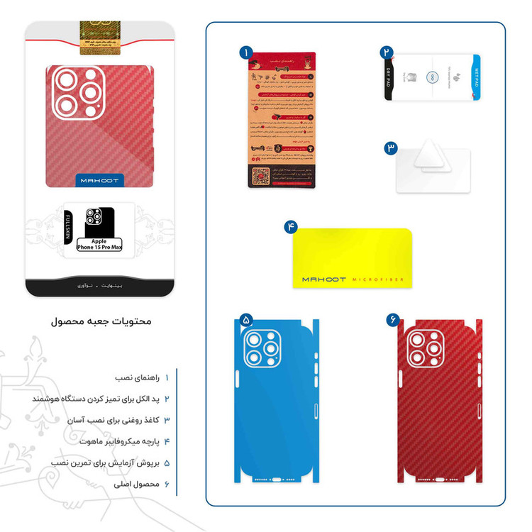 برچسب پوششی ماهوت مدل Red-Fiber-FullSkin مناسب برای گوشی موبایل اپل iPhone 15 Pro Max