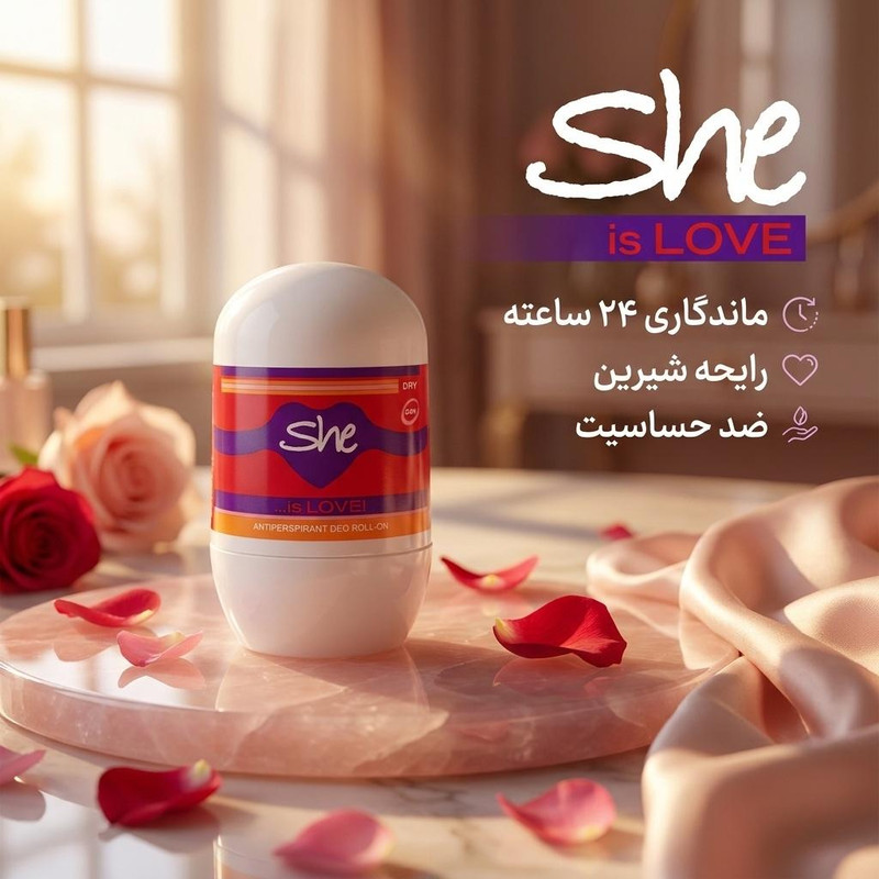 رول ضد تعریق زنانه شی مدل is LOVE حجم 40 میلی لیتر