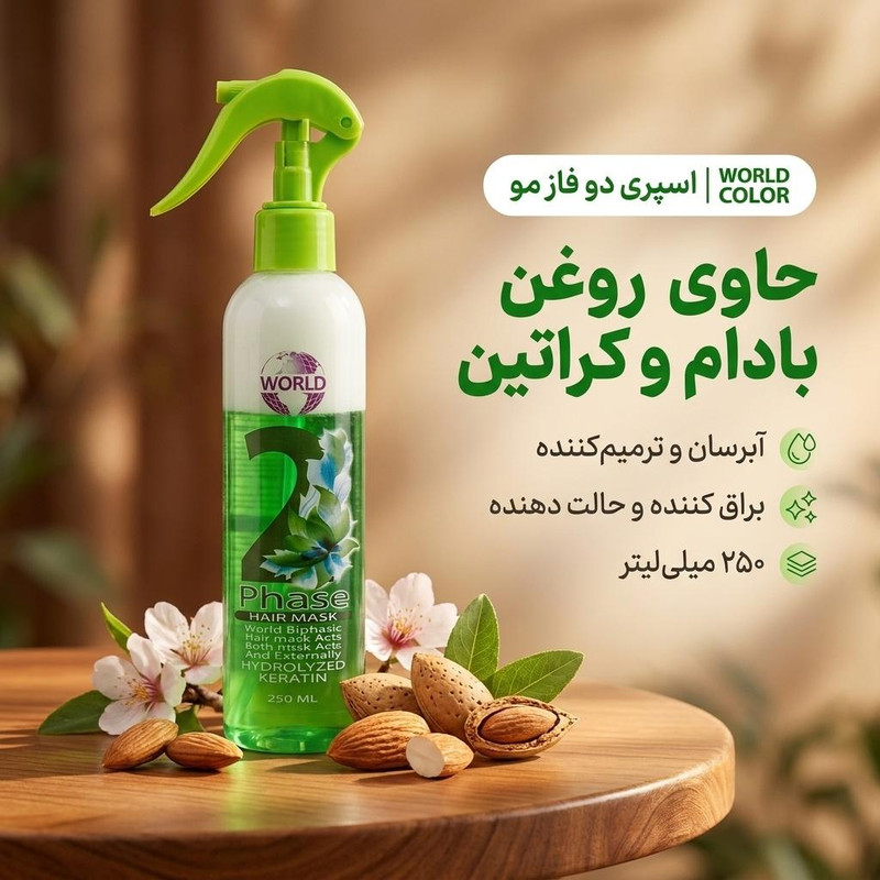 اسپری دو فاز مو ورد کالر مدل بادام حجم 250 میلی لیتر