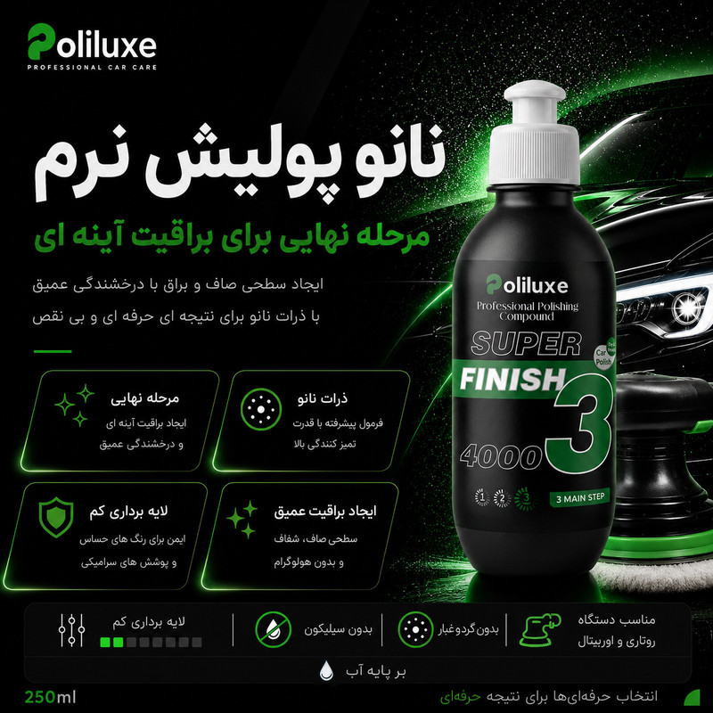 نانو پولیش نرم بدنه خودرو پولی لوکس مدل 3 وزن 250 گرم