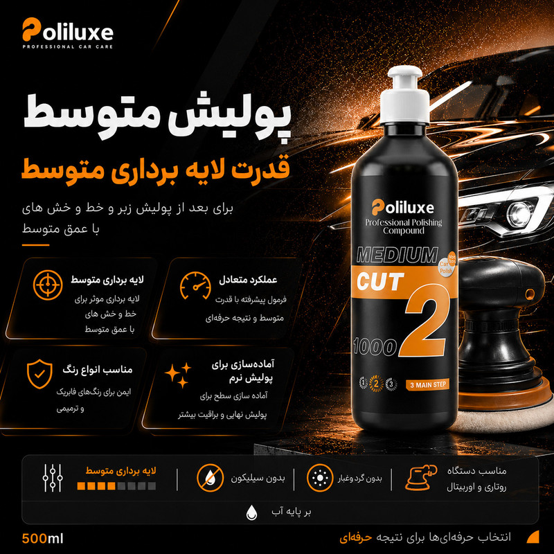 پولیش متوسط بدنه خودرو پلی لوکس مدل 2 وزن 500 گرم