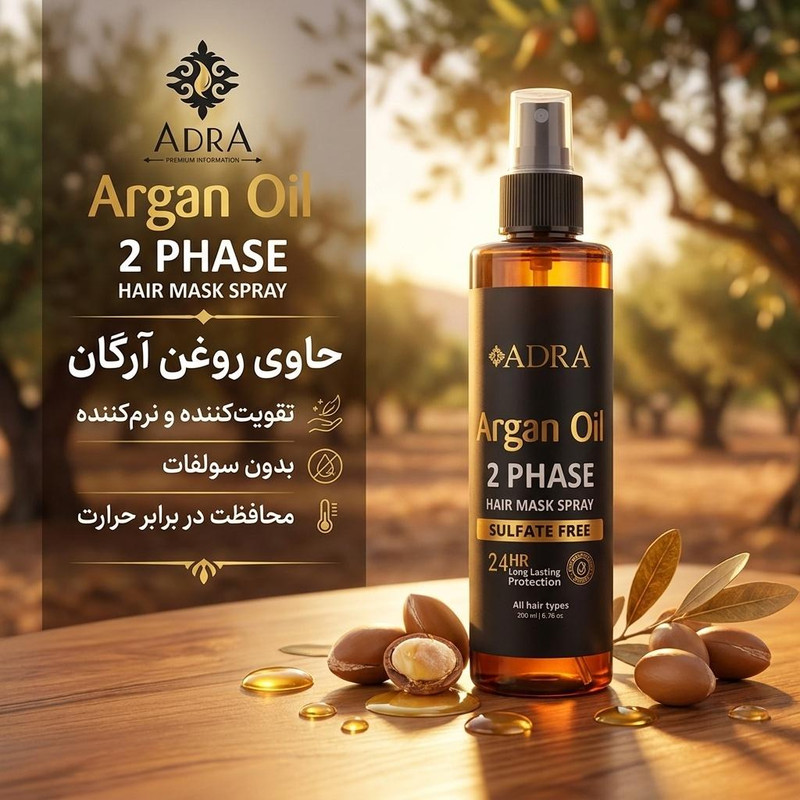 اسپری دو فاز مو آدرا مدل آرگان حجم 200 میلی لیتر