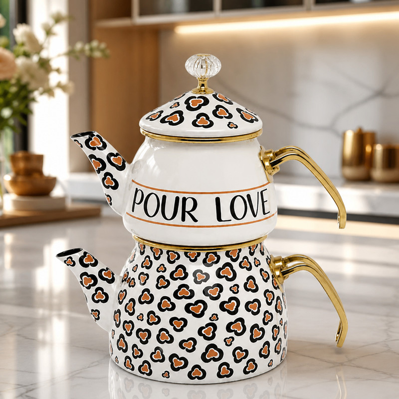 ست کتری و قوری شاهین مدل Pour Love گنجایش کتری 2.1 لیتر گنجایش قوری 1 لیتر