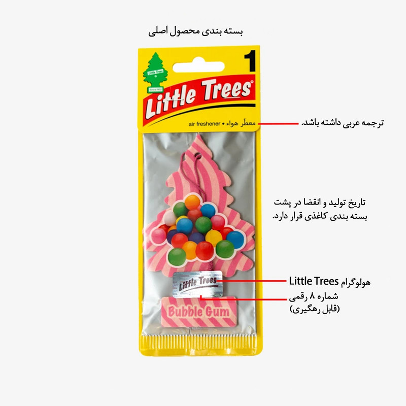 خوشبوکننده خودرو لیتل تریس مدل Trees رایحه Bubble Gum بسته 3 عددی