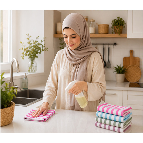 دستمال نظافت خانه و آشپزخانه نخ اسپی توره مدل یزدی کد Queen-55*75 بسته 2 عددی