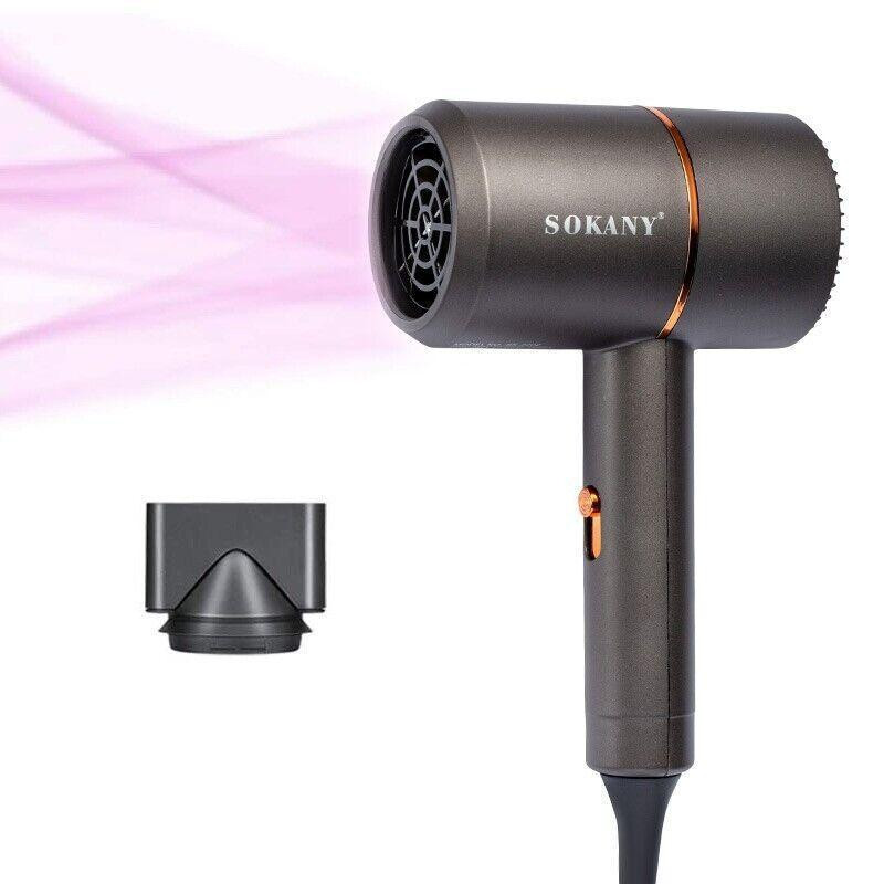 سشوار مسافرتی سوکانی مدل sk2202 با موتور DC، توان 1200 وات، تنظیمات دما و سرعت دو حالته، سری متمرکزکننده باریک برای صافکنندگی و حجمدهندگی، وزن 500 گرم، کاربرد خانگی