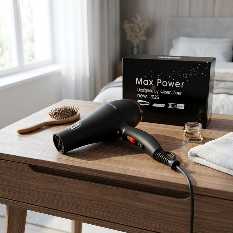 سشوار حرفهای 2600 وات کایسر مدل High Powerful Turbo با موتور AC، تنظیم دما و سرعت سه حالته، دو سری متمرکزکننده هوا، المنت تیتانیوم زیگزاگی، کابل 2 متری OFC، وزن 600 گرم