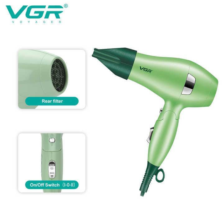 سشوار مسافرتی وی جی ار مدل V-432 با توان 1000 وات، موتور DC، دو سرعت، قابلیت باد سرد، دسته تاشو، محافظت در برابر گرمایش بیش از حد و طول کابل 1.8 متر