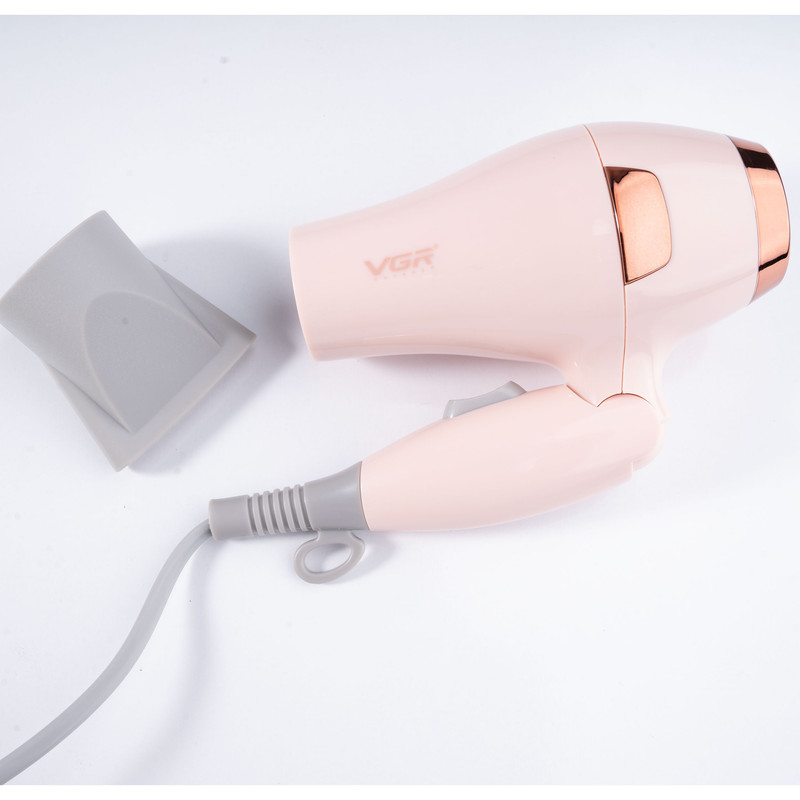 سشوار مسافرتی وی جی ار مدل V-432 با توان 1000 وات، موتور DC، دو سرعت، قابلیت باد سرد، دسته تاشو، محافظت در برابر گرمایش بیش از حد و طول کابل 1.8 متر
