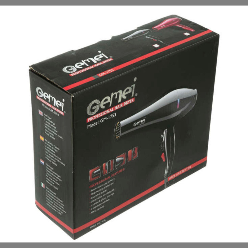 سشوار حرفهای 2400 وات جیمی مدل GM-1753، موتور AC، وزن 1035 گرم، المنت تیتانیوم