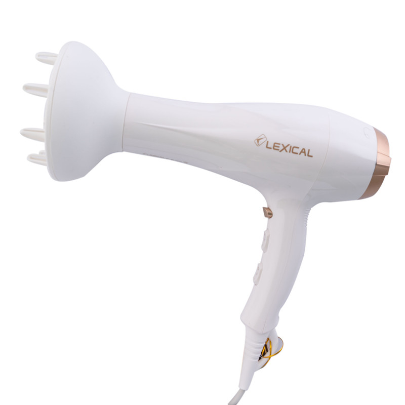 سشوار حرفهای 2200 وات لکسیکال مدل LHD-5008، موتور AC، وزن 250 گرم، دارای سری متمرکزکننده باریک، سری دندانهدار با ویژگی صافکنندگی، با قابلیت باد سرد