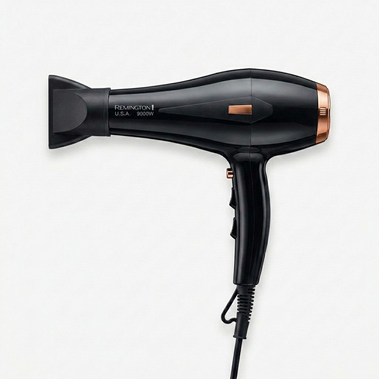 سشوار حرفهای رمینگتون مدل PROLUXE PROFESSIONAL با توان 9000 وات، موتور AC، تنظیم دما در 3 حالت، تنظیم سرعت در 2 حالت، خشککنندگی قوی، همراه با متمرکزکننده باریک