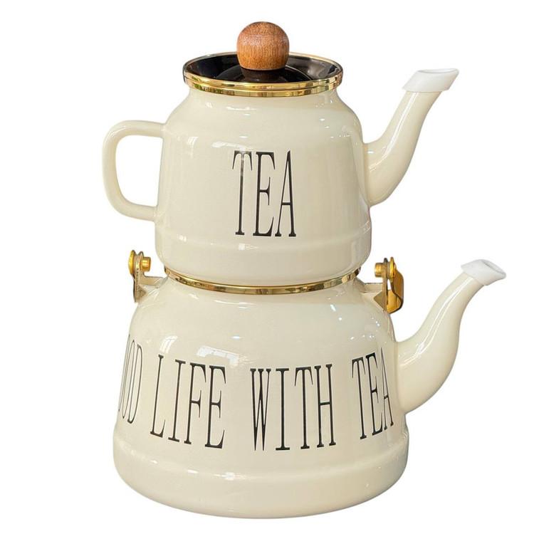 ست کتری و قوری مدل لعابی طرح Drink tea گنجایش کتری 2.5 لیتر گنجایش قوری 1 ایتر