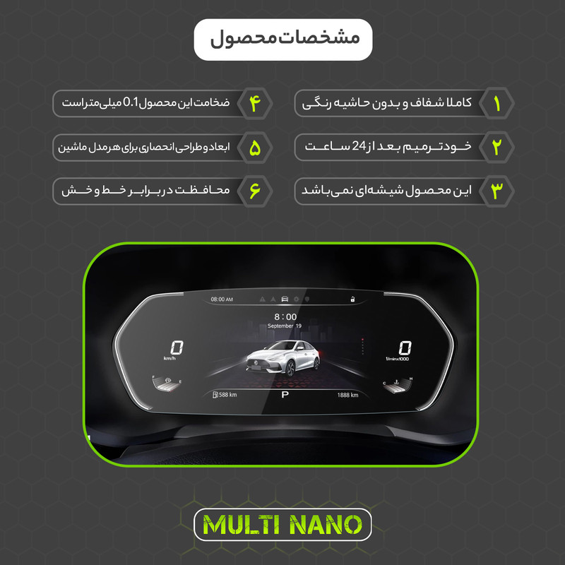 برچسب محافظ صفحه کیلومتر خودرو مولتی نانو مدل X-S1T مناسب برای ام جی GT 2024