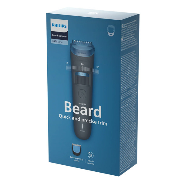 ماشین اصلاح موی صورت شارژی فیلیپس مدل BT3617، 15 با تیغه استیل ضد زنگ، شانه متحرک 0.5 تا 10 میلیمتر، طراحی ارگونومیک، باتری قابل شارژ با 60 دقیقه استفاده، وزن 300 گرم
