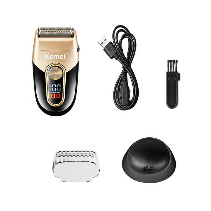 ماشین اصلاح موی صورت کیمی مدل Km-3209 با تیغه استیل ضد زنگ، قابلیت اصلاح با شماره صفر، نحوه اصلاح چرخشی، باتری قابل شارژ با مدت زمان استفاده 180 دقیقه و وزن 260 گرم