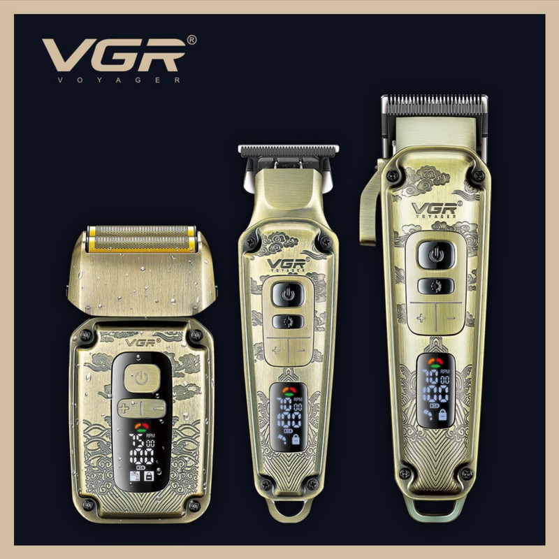 ماشین اصلاح موی سر و صورت وی جی ار مدل V-642 با تیغه کربن استیل، سرامیک و استیل ضدزنگ، قابلیت اصلاح از 1 تا 5 میلیمتر، نمایشگر دیجیتال، باتری 1200 میلیآمپر ساعت، استفاده خشک و مرطوب، طراحی ارگونومیک، همراه با شیور، خط زن و حجم زن