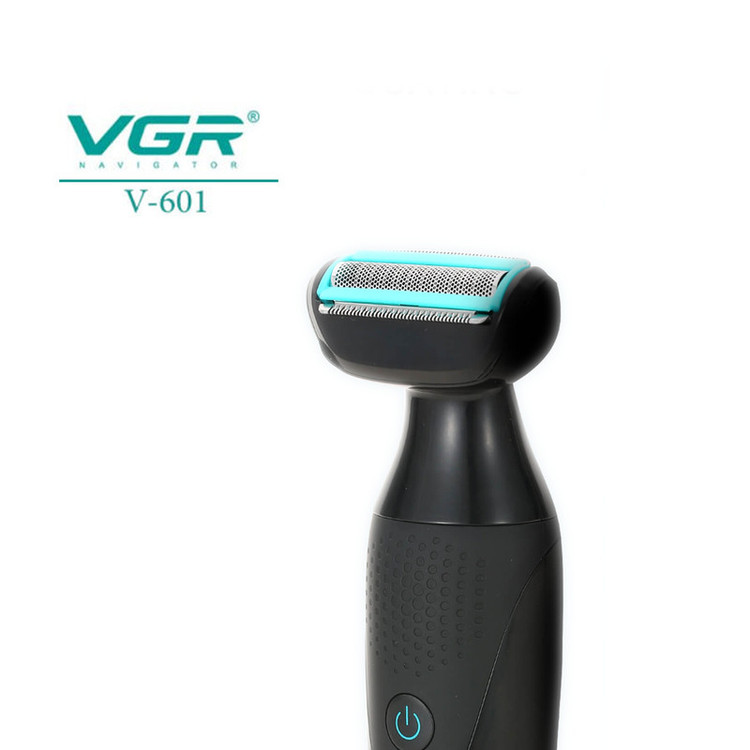 ماشین اصلاح موی صورت و بدن وی جی ار مدل V-601 با تیغه استیل ضدزنگ، قابلیت تنظیم سرعت، منبع انرژی باتری قابل شارژ، اصلاح چرخشی و خط زن، ضدآب با گواهی IPX4