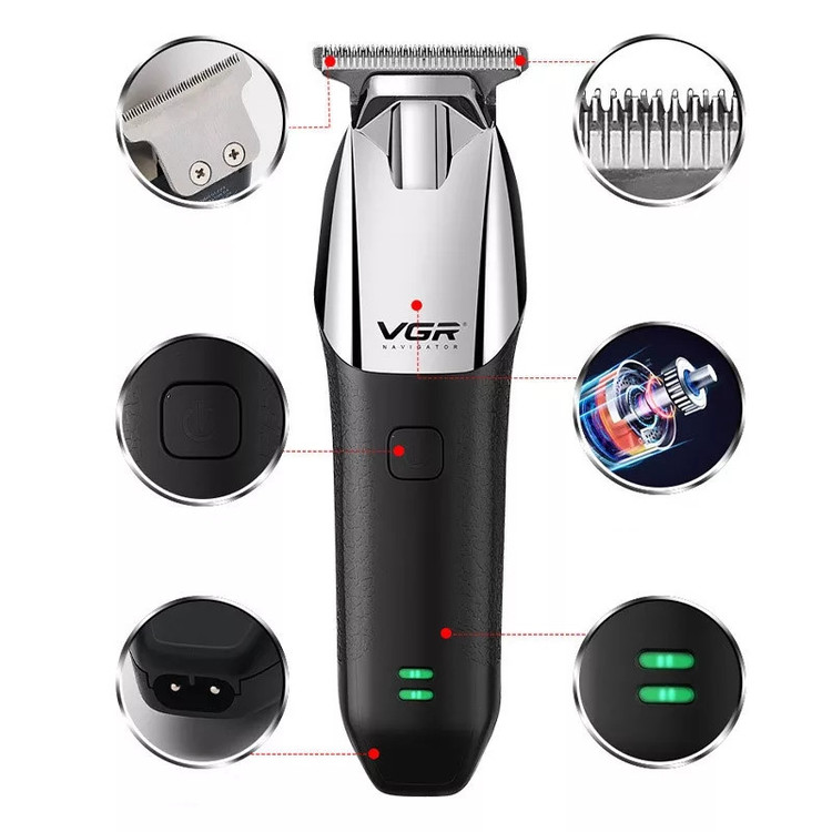 ماشین اصلاح موی سر و صورت وی جی ار مدل V-171 با تیغه استیل پیشرفته، برش مستقیم، استفاده به صورت خشک و مرطوب