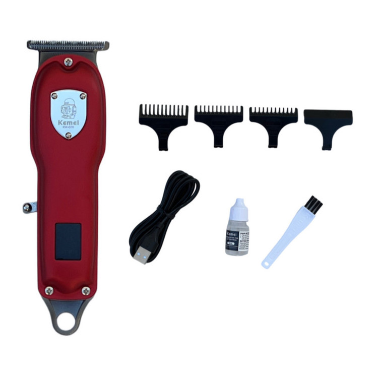 ماشین اصلاح موی سر و صورت کیمی مدل KM-026 با تیغه استیل ضدزنگ، باتری قابل شارژ 600 میلیآمپر، استفاده خشک و مرطوب، طراحی ارگونومیک، نمایش وضعیت باتری، سه شانه 1، 2 و 3 میلیمتری، مدت زمان استفاده 120 دقیقه