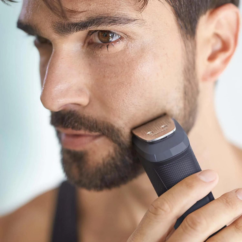 ست اصلاح تریمر فیلیپس مدل MG5730/15 با تیغه استیل ضدزنگ، فناوری DualCut، ضدآب، قابلیت استفاده خشک و مرطوب، باتری با 80 دقیقه زمان استفاده، همراه با 11 سری و شانه قابل تنظیم