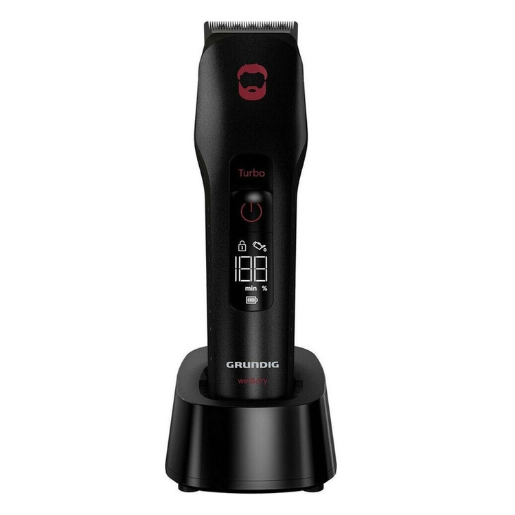ماشین اصلاح موی سر و صورت شارژی گروندیگ مدل MC 9030 با تیغه تیتانیوم، سنسور هوشمند تنظیم قدرت موتور، حالت توربو، مقاوم در برابر آب، استفاده خشک و مرطوب، نمایش وضعیت باتری، همراه با 3 شانه