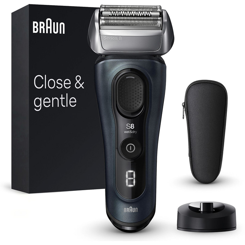 ماشین اصلاح موی صورت شارژی براون مدل series8 8513s با فناوری Sonic و AutoSense، تیغه استیل و تیتانیوم پیشرفته، خط زن ProTrimmer، ضدآب، مناسب استفاده خشک و مرطوب، شارژ سریع 5 دقیقهای و 60 دقیقه زمان استفاده