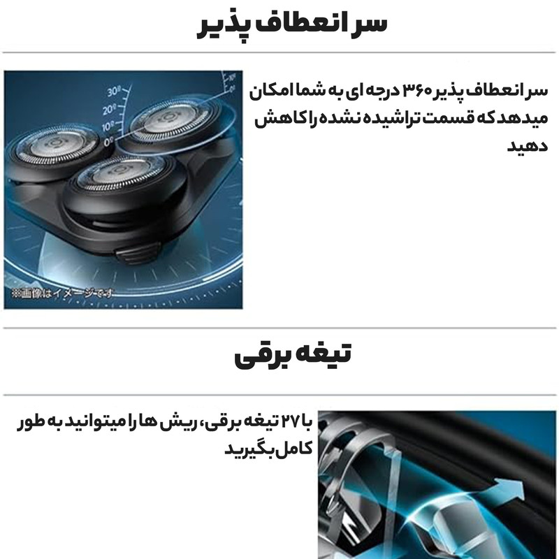 ماشین اصلاح موی صورت شارژی فیلیپس مدل S5445 با تیغه استیل پیشرفته، ضدآب، قابلیت اصلاح با شماره صفر، تکنولوژی 360-D Flexing heads، استفاده خشک و مرطوب، شارژ سریع 5 دقیقهای، نمایشگر LED وضعیت باتری و قفل کودک