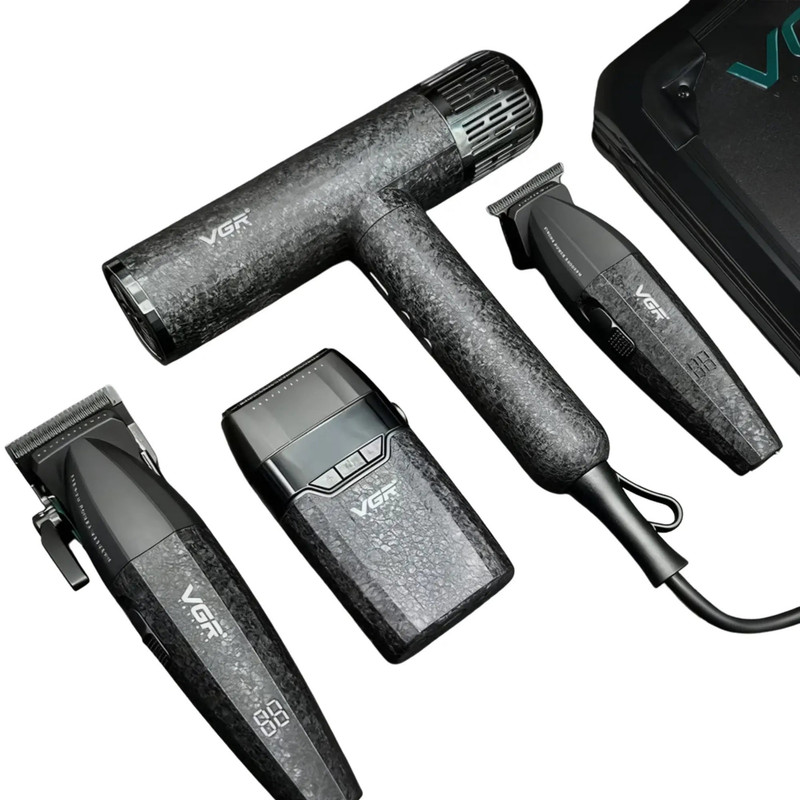 ماشین اصلاح موی سر و صورت شارژی وی جی ار مدل V-640 S4 4in1 به همراه سشوار مجموعه 4 عددی