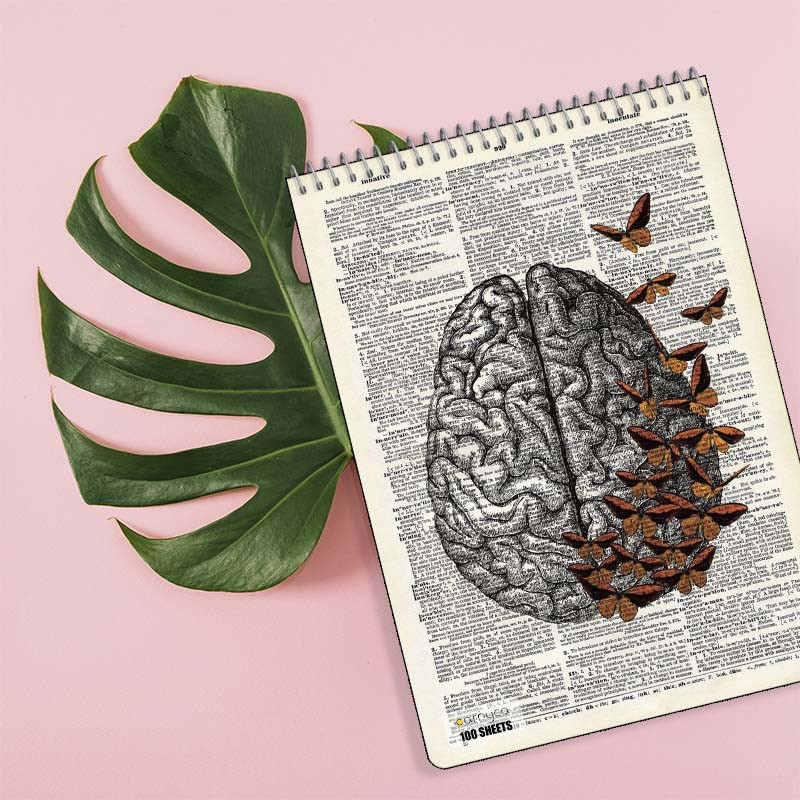 دفتر شطرنجی 100 برگ کارنیکا طرح روزنامه وینتج مغز Vintage Newspaper Brain کد 90108