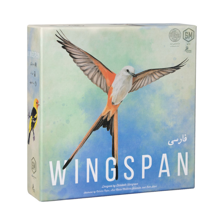 بازی فکری خانوادگی و آموزشی مدل Wingspan با بیش از 170 کارت پرنده، مدت زمان بیش از یک ساعت، مناسب نوجوانان و بزرگسالان، با هدف آشنایی با گونههای پرندگان و زیستگاههای آنها