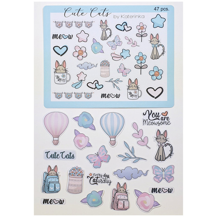 برچسب کاترینکا طرح برش خورده بولت ژورنال و اسکرپ بوک مدل Cute Cats بسته 47 عددی