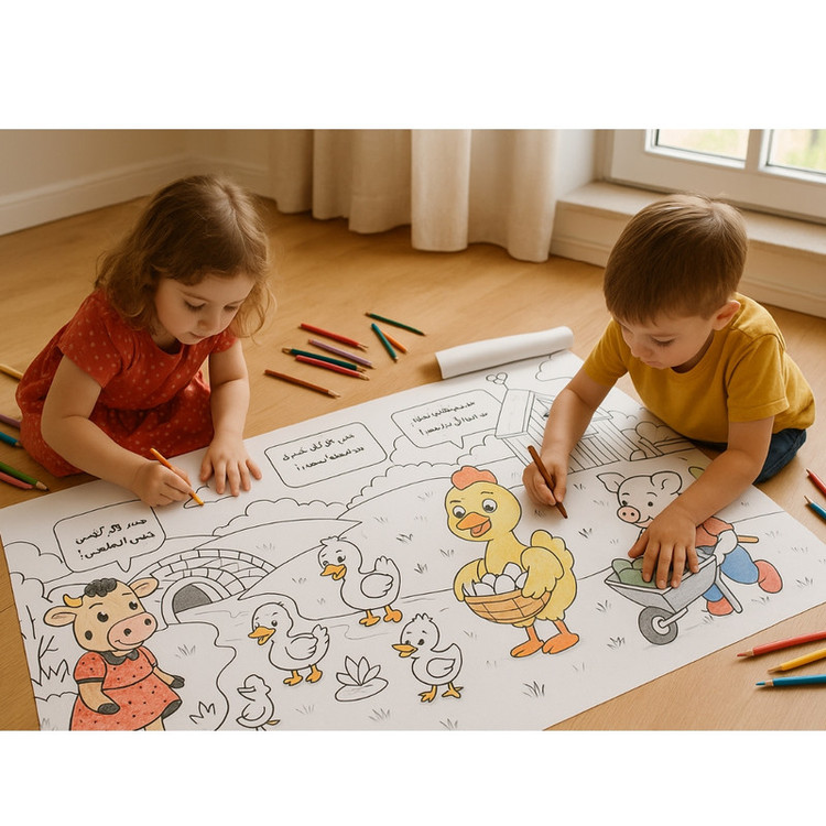 رول کاغذ مدل رنگآمیزی کودک طرح کارگاه ساخت و ساز کوچولوها سایز 225×50 سانتی متر