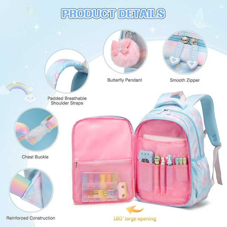 کوله پشتی مدرسه مدل در یخچالی طرح پروانه ای رنگین کمان کد 3599