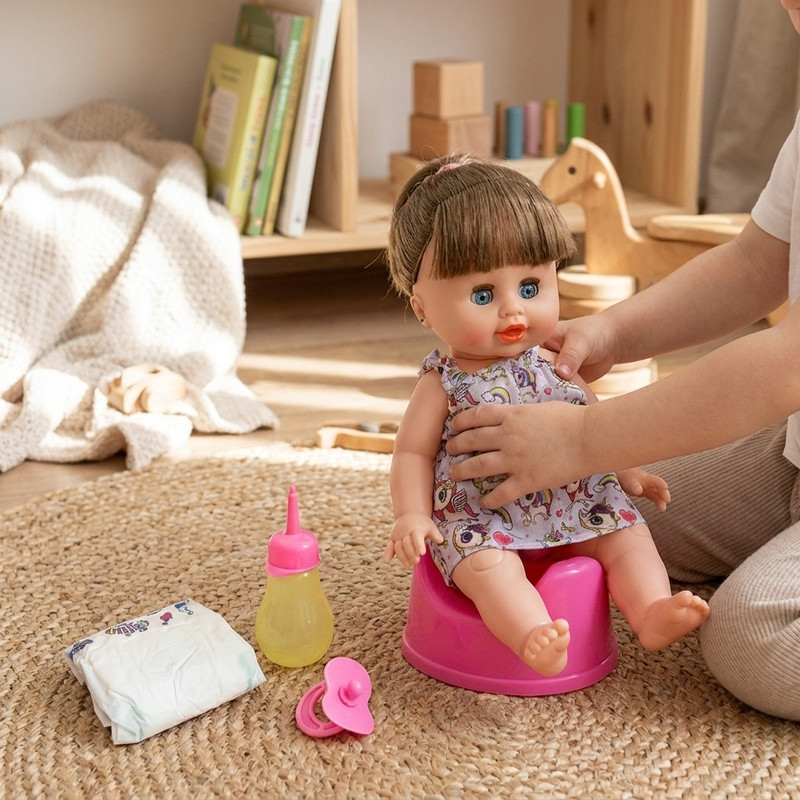 ست هدیه عروسک ارکا مدل بیبی بورن نوزاد طرح موزیکال و چراغدار کد 1299/5 ارتفاع 33 سانتی متر