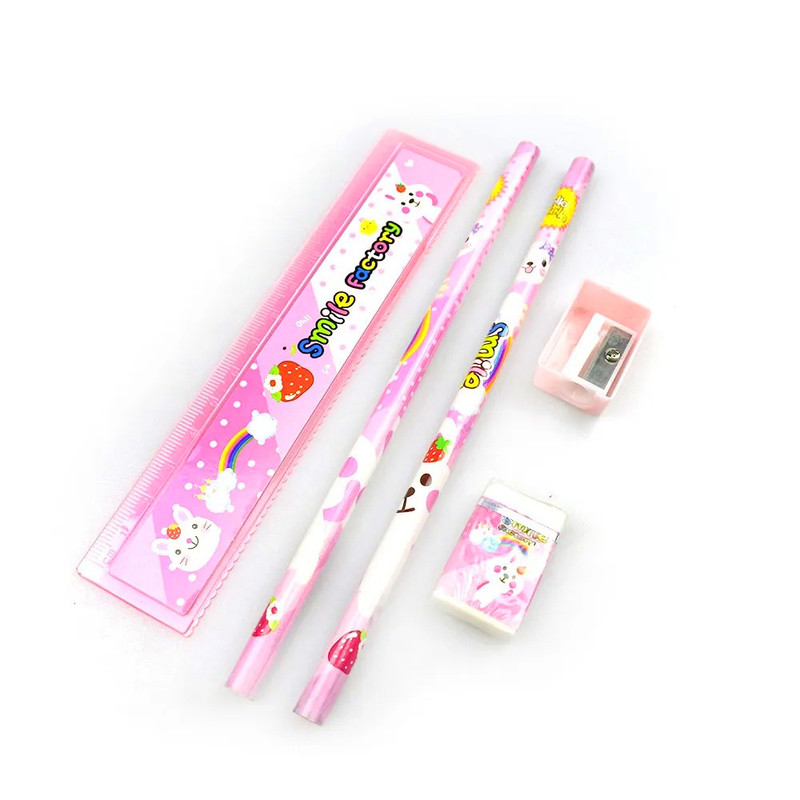 بسته لوازم تحریر مدل خرگوش طرح Smile Factory کد S-05 مجموعه 5 عددی