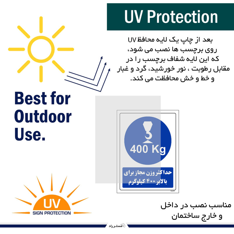 برچسب ایمنی مستر راد طرح حداکثر وزن مجاز برای بالابر 400 کیلوگرم مدل HSE-OSHA-0144