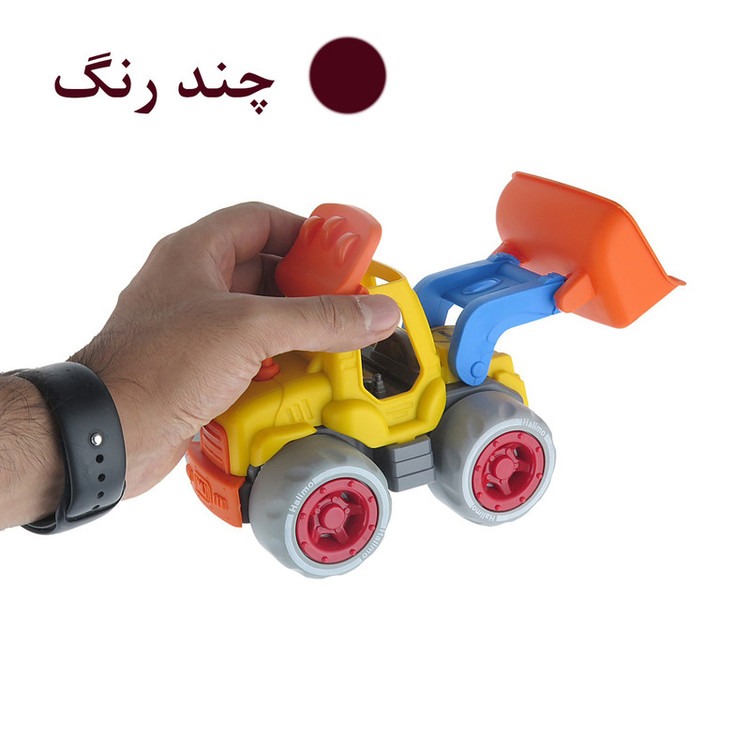 ماشین بازی مدل لودر راهسازی متحرک با سطل باز و بستهشونده، بدنه پلاستیکی و 4 چرخ