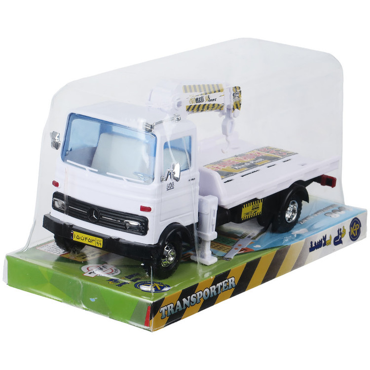 ماشین بازی جرثقیل مدل Tow Truck با بدنه پلاستیکی، 6 چرخ و حرکت دستی