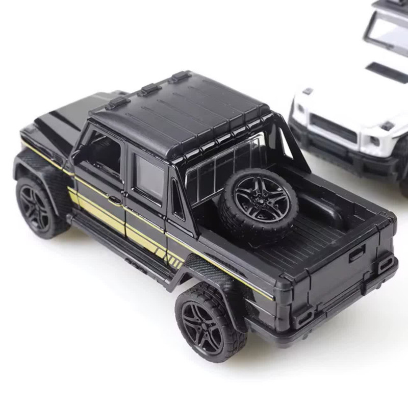 ماکت ماشین فلزی وانت بنز جی کلاس ناب سل مدل MERCEDES BENZ G-CLASS عقبکش، چراغدار و موزیکال با در و صندوق بازشو بههمراه جاسوییچی