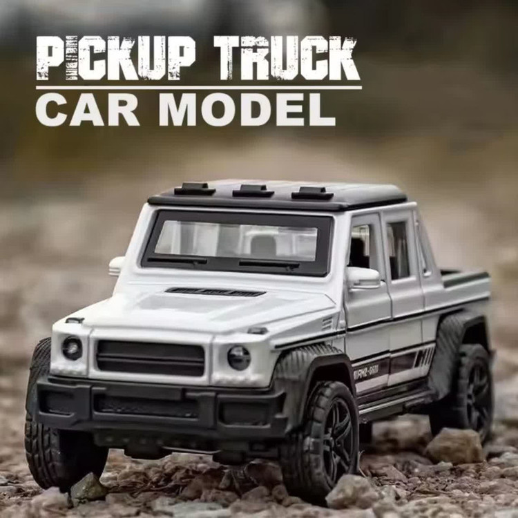 ماکت ماشین فلزی وانت بنز جی کلاس ناب سل مدل MERCEDES BENZ G-CLASS عقبکش، چراغدار و موزیکال با در و صندوق بازشو بههمراه جاسوییچی